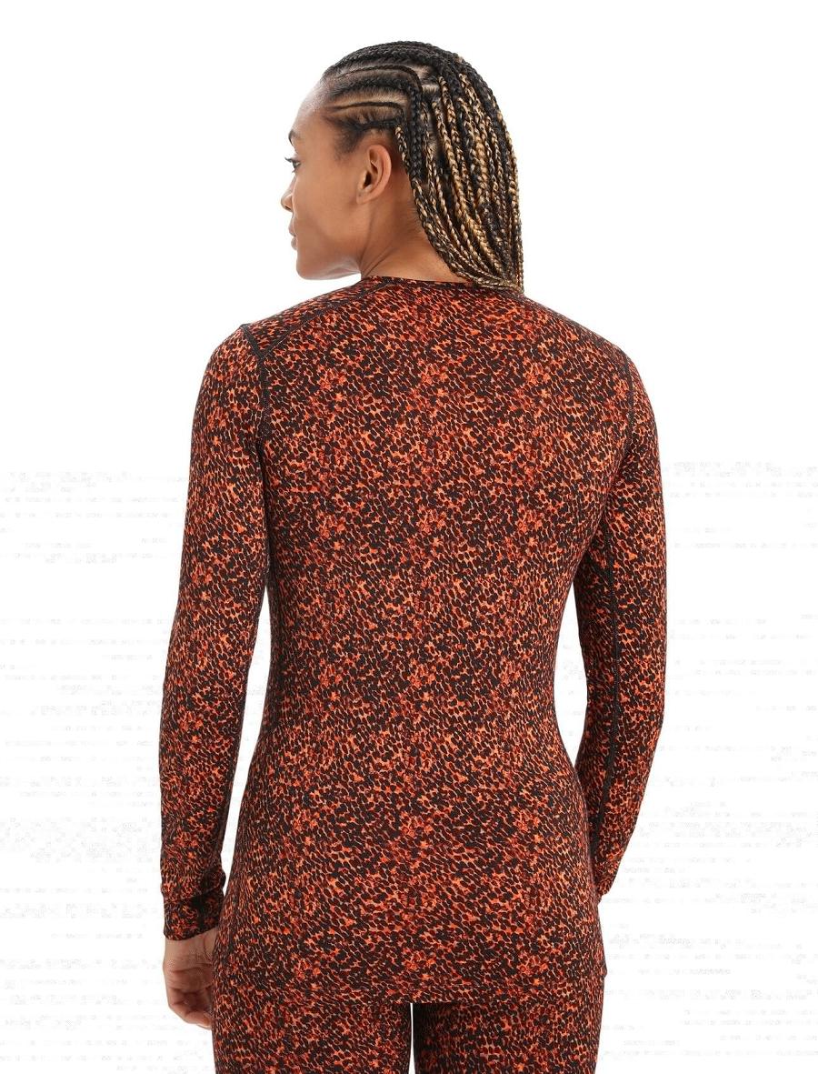 Women's Icebreaker Merino 200 Oasis Long Sleeve Crewe Lichen Base Layers Black / Cherry | CA 1121DFMN